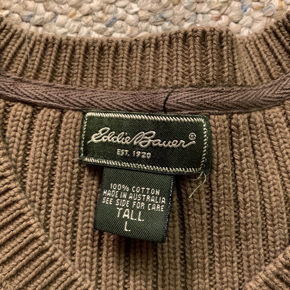 Men’s Eddie Bauer Brown Cotton Knit Sweater size L tall - Picture 3 of 8